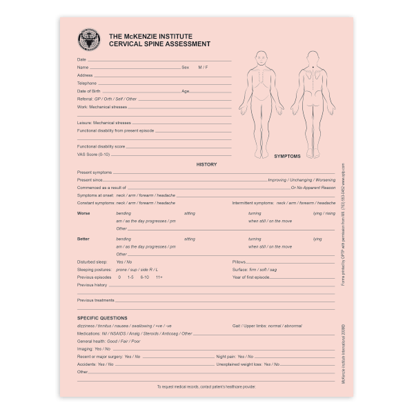 Cervical Spine Assessment Forms