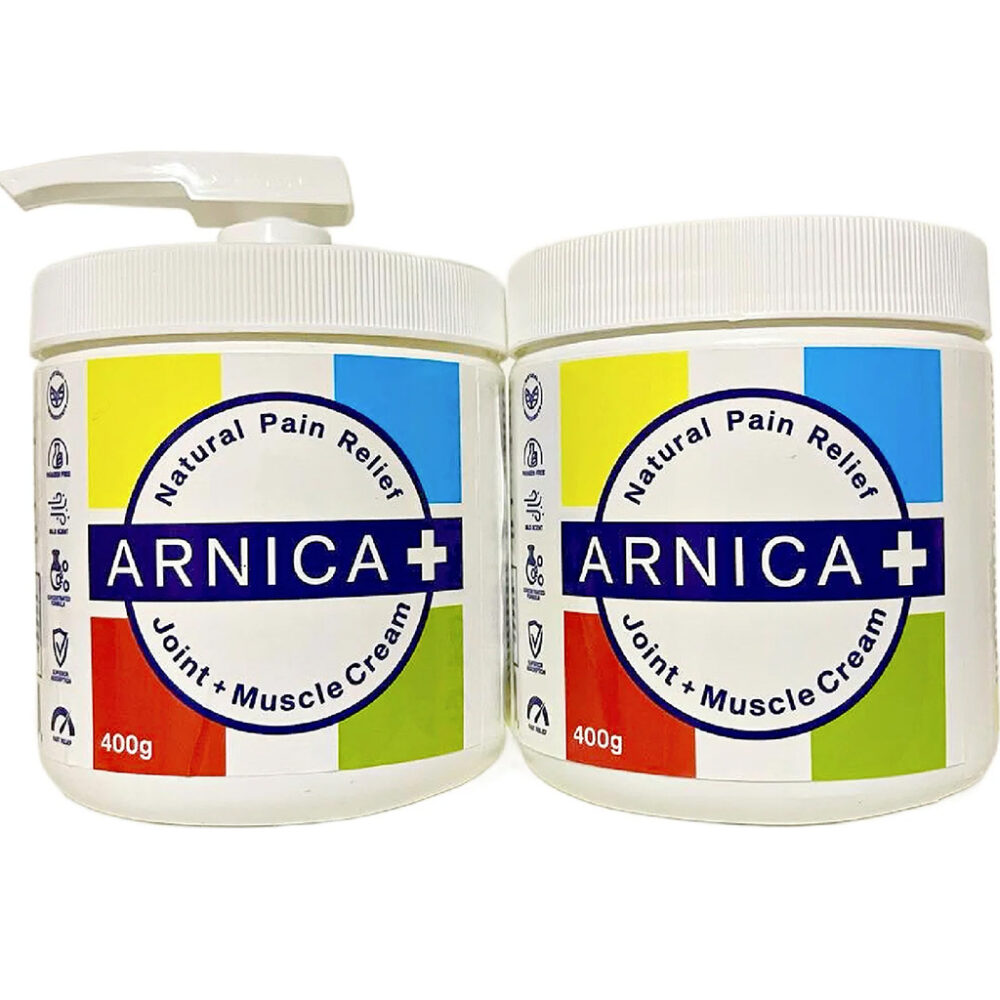 Arnica+ Joint and Muscle Natural Pain Relief Cream made in Canada 400 g with pump